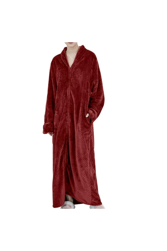 Womens Robes Warm Plush Winter Robe, Zip up Long Fleece Bath Robes Female, Zipper Bathrobes for Women