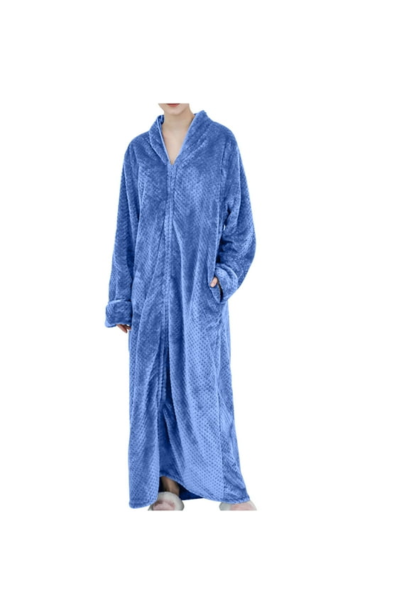 Womens Robes Warm Plush Winter Robe, Zip up Long Fleece Bath Robes Female, Zipper Bathrobes for Women