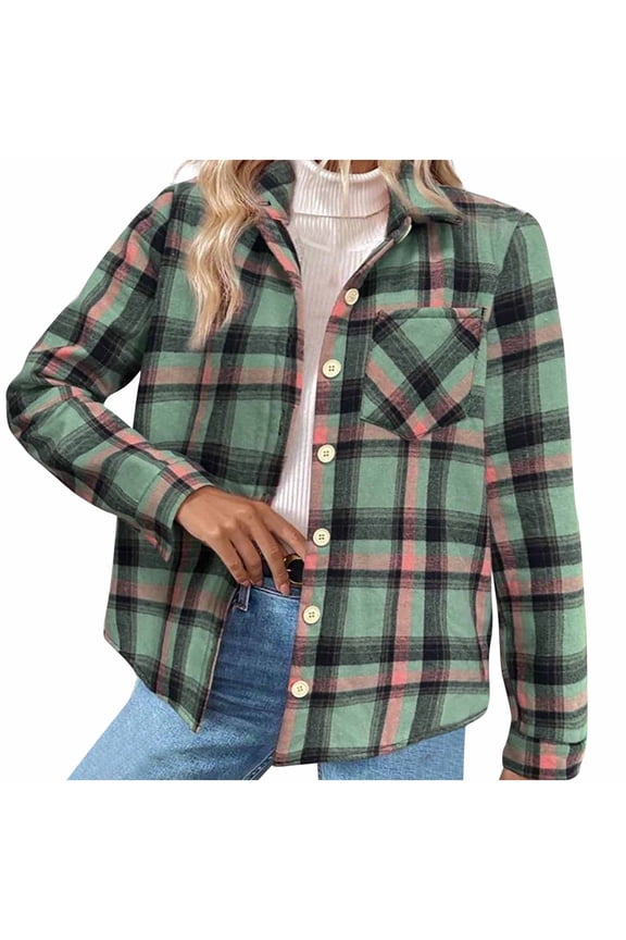 Womens Sherpa Fleece Lined Flannel Shirt Jacket Warm Button Up Plaid Shirt Jac