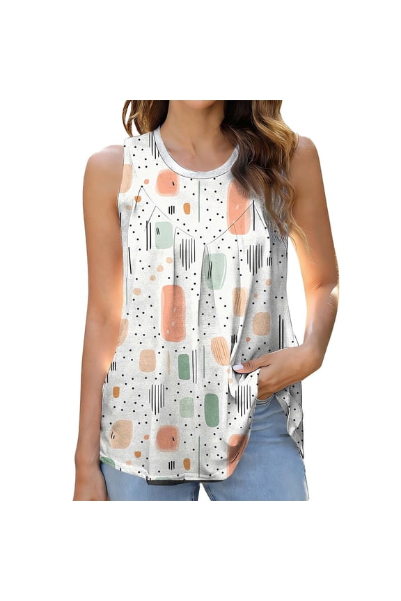 Womens Summer Tank Tops Sleeveless T Shirt Casual Loose Fit Tunic Blouses