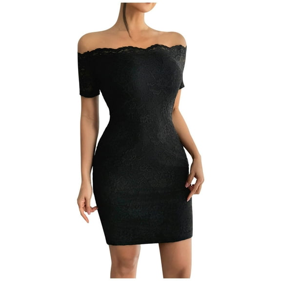 SCSAlgin Womens Vintage Lace Floral Off Shoulder Elegant Swing Dresses A-line Mini Dress for Party Cocktail Wedding