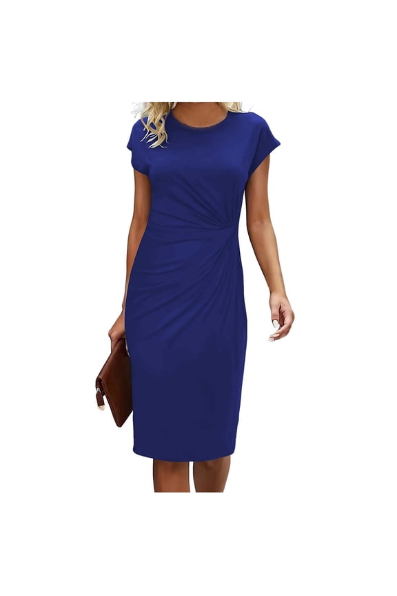 Work Dresses for Women 2026 Short Sleeve Sheath Business Midi Dress Ruched Bodycon Office Church Outfits