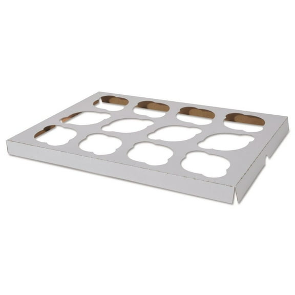 SCT 10016 9.88 in. x 13.88 in. x 0.88 in. 12-Compartments Paper Cupcake Holder Inserts - White/Brown (200/Bundle)