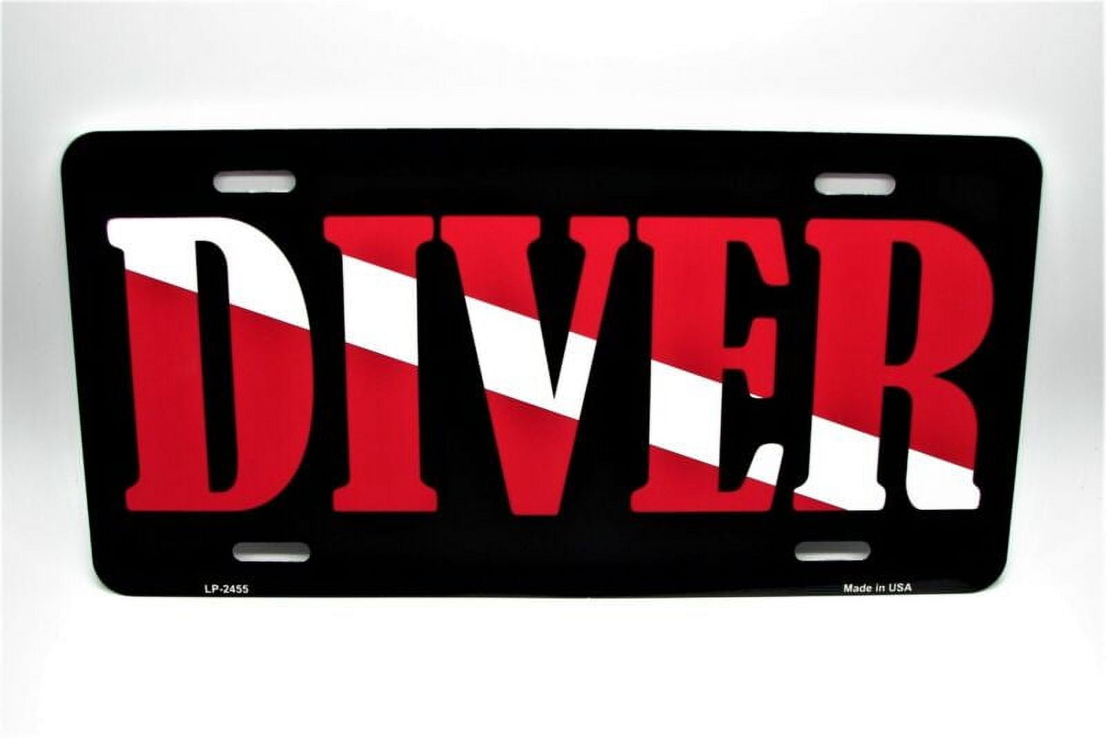 Trident Scuba Diving License Plate Frame - Red & White Diver Down Flag Design