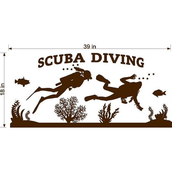 SCUBA DIVING VINYL WALL DECAL (YOU CHOOSE SIZE AND COLOR!)
