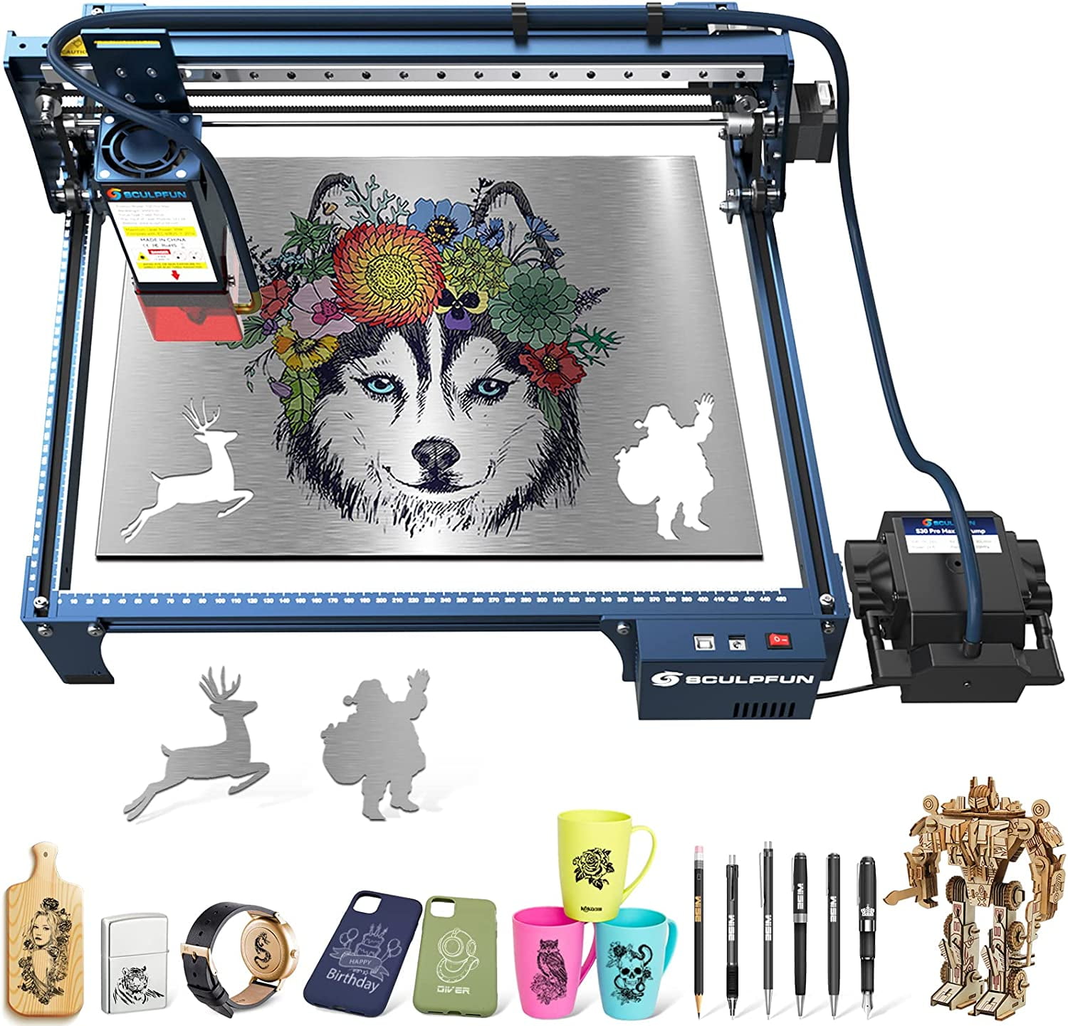 SCULPFUN S30 Pro Max La/ser Engraver with Auto ON/Off Air Assist, 20W Higher Precision La/ser Cutting Machine, DIY La/ser Engraving Machine for Wood and Metal, Cleaner Faster La/ser Cutter