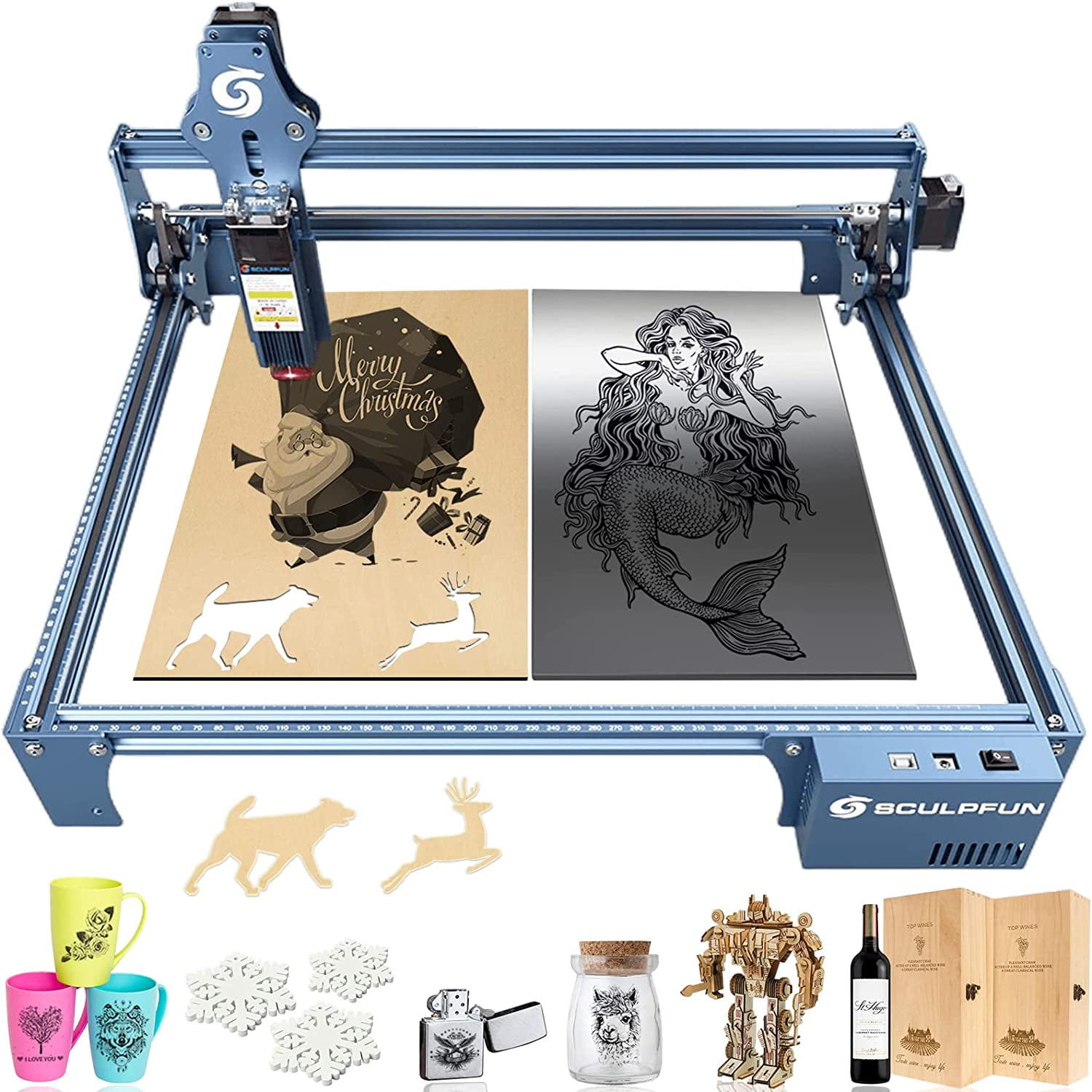 SCULPFUN S9 Engraver, 90W Engraving Machine with Ultra-Thin Compressed Spot, 5.5W Output Diode Cutter for Making Festival Decorations, Desktop DIY Tool for Cutting & Carving