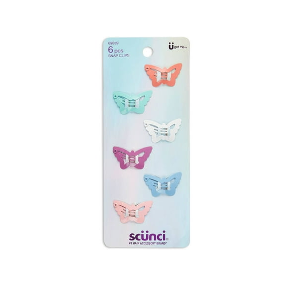 SCUNCI Kids' Mini Butterfly Snap Clips, Assorted Colors, 6-Count