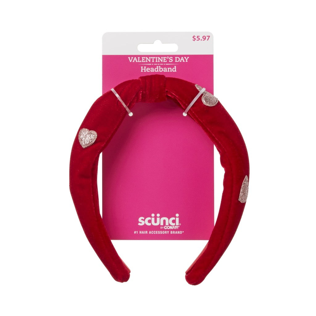 SCUNCI VALENTINES 1-PK HEART HEADBAND RD/WH