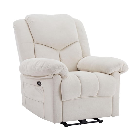 SCUQI Power Recliner Chair Electric Recline Sofa Chair Comfy Faux Microsuede Adjustable Cloud Sofa with USB Port Tool-Free Setup for Adults (Off-White)