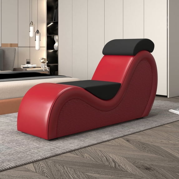 SCUQI Upholstered Faux Leather Chaise Lounge for Yoga – Modern Yoga Couch Sofa for Stretching, Relaxation, Exercise & More (Red)
