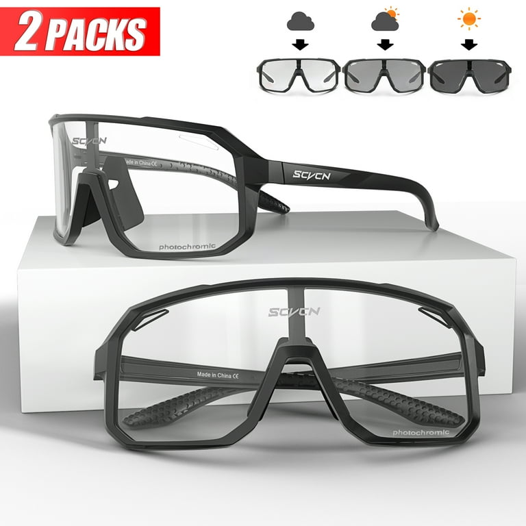 Scvcn 2 Pack Photochromic Glasses Men Discoloration Bicycle Sunglasses Outdoor Mountain Bike Glasses Women Driving Eyewear UV400 Cycling Goggles 01