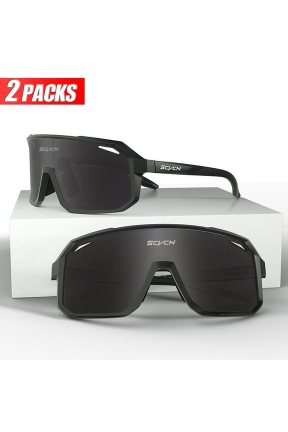 Polarized UV Protection Unisex Sports Sunglasses, Black, 2-Piece