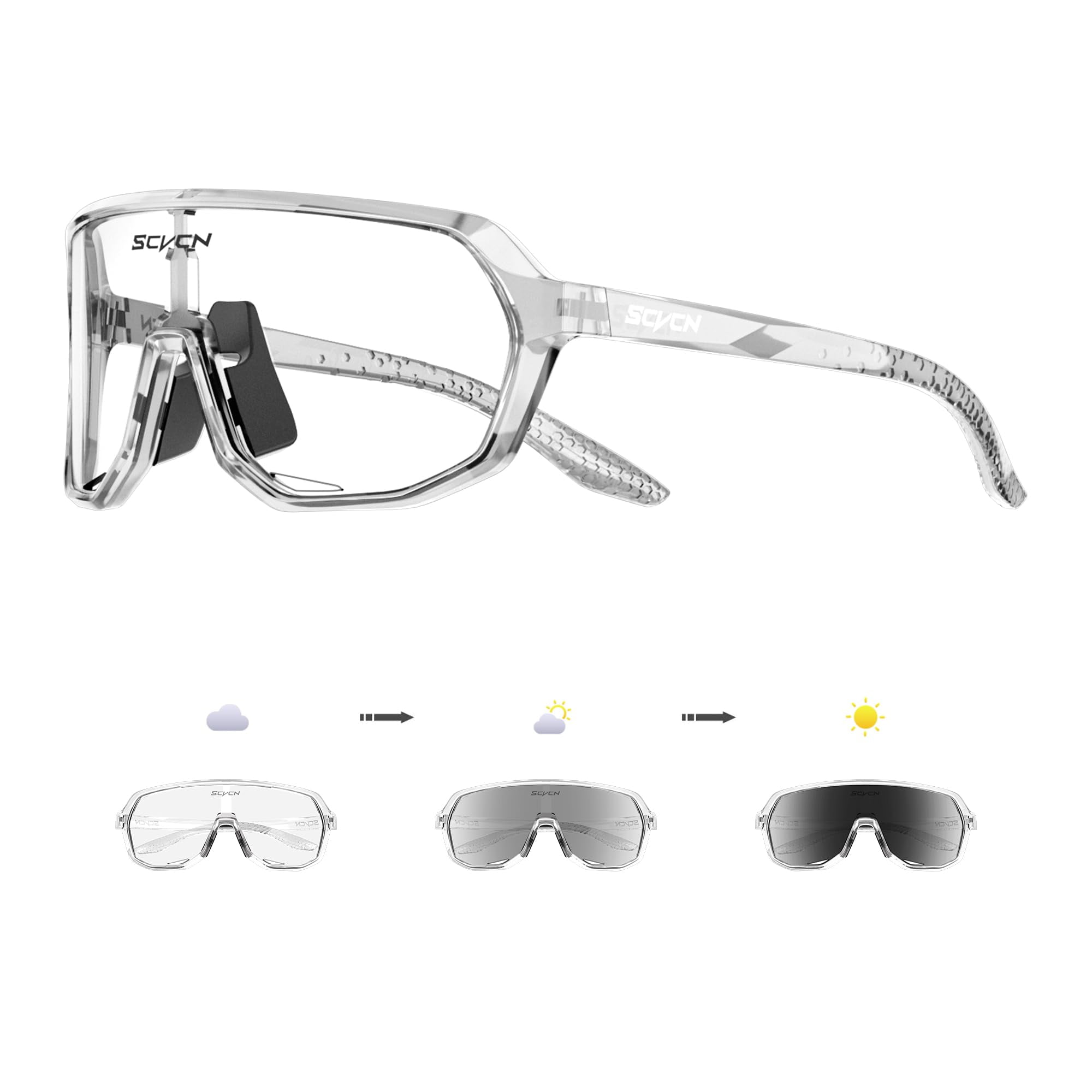 SCVCN Photochromic Cycling Glasses - Polarized Interchangeable Lenses For MTB, Road Biking & Sports