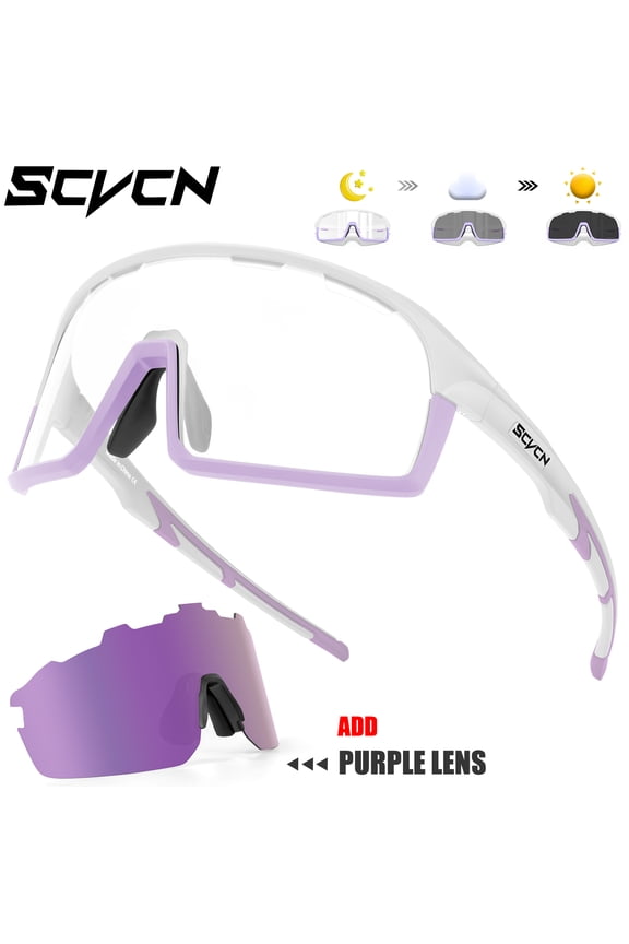 Photochromic Cycling Glasses Sport Sunglasses Clear Men Women 2 Interchangeable Lenses UV400 Protection MTB BMX