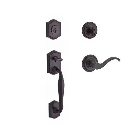 SCWESXCURLTRR112 Single Cylinder Westcliff Handleset Left Hand Curve Lever and Traditional Round Rose with 6AL Latch and Dual Strike Venetian Bronze Finish