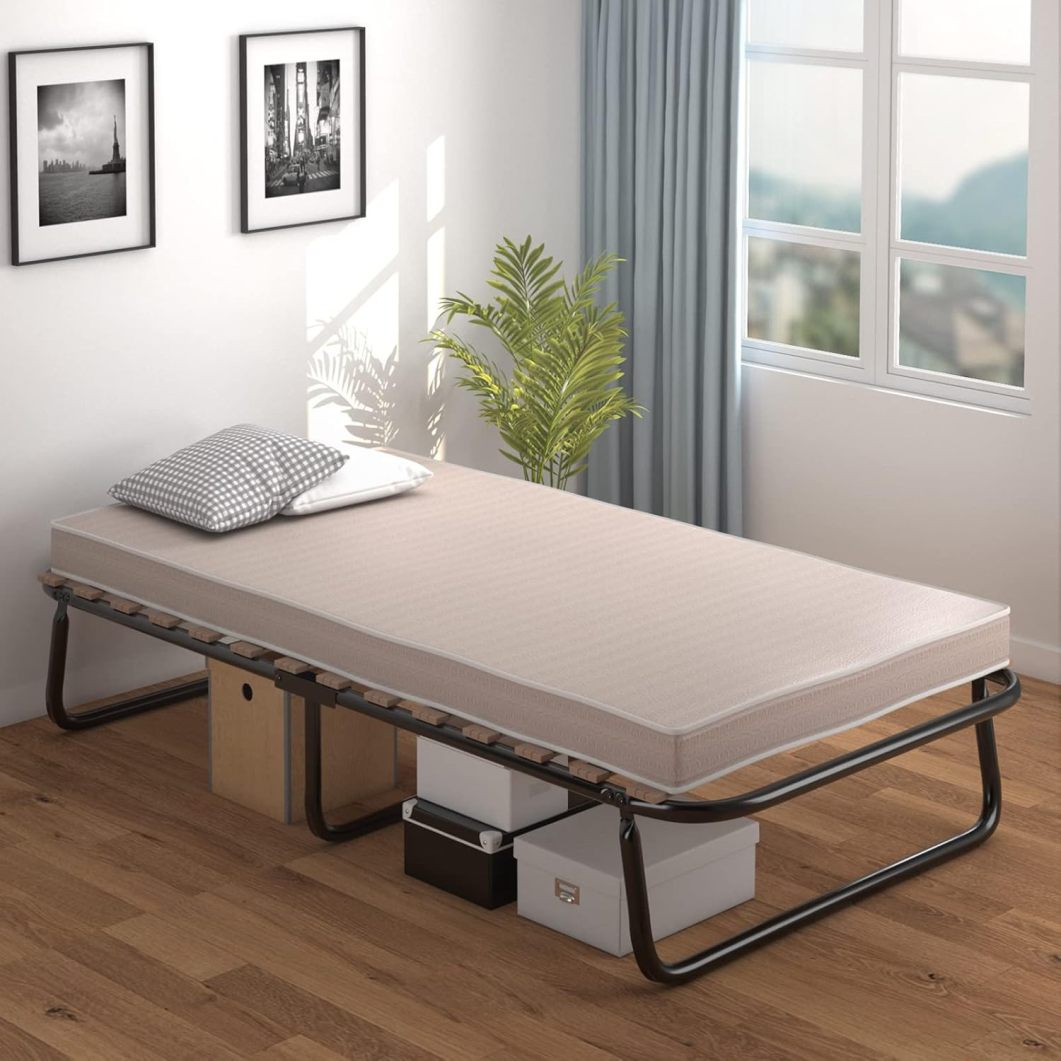 SCXP Folding Bed With Memory Foam Mattress, Foldable Rollaway Guest Sleeper, Sturdy Metal Frame, Space-saving, Portable for Home & Office, Made in Italy