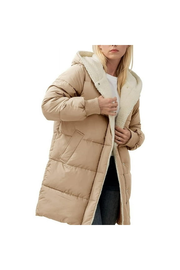 Womens Winter Warm Coats Sherpa Fleece Lined Long Hooded Puffer Jacket