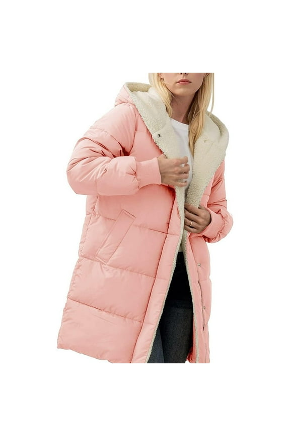 Womens Winter Warm Coats Sherpa Fleece Lined Long Hooded Puffer Jacket