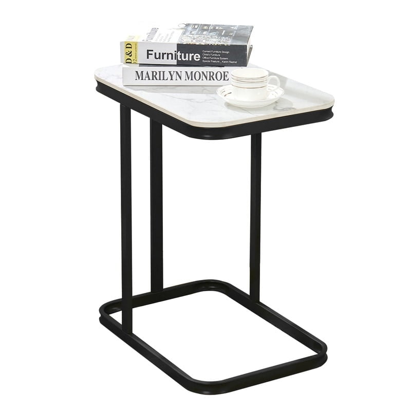 SD 23" H Rectangle  Marble Top  SideTable, Snack Table,  Black/White