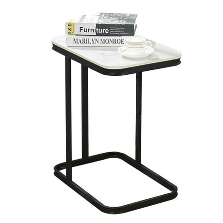 SD 23" H Rectangle Marble Top SideTable, Snack Table, Black/White