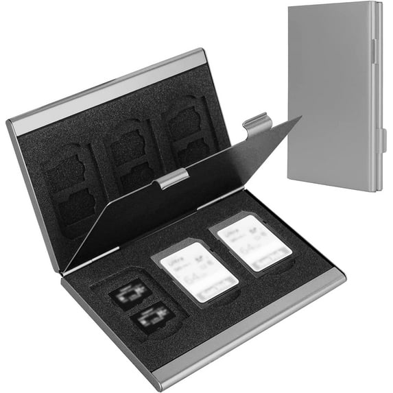 SD Card Holder, SD Card Case, LAVILI CF Memory Card Holder Case Aluminum Alloy Hard Shell, Double-Layer Capacity for 6SD Cards and 12 TF Cards Silver Color
