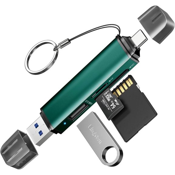 SD Card Reader, 5G Super Speed USB3.0 SD/TF Card Reader, 3-Slot USB A/C to SD/ SD/USB A Memory Card Reader for UHS-I SD/ SD/SDHC/SDXC/MMC, Support OTG for Plug&Play,Green