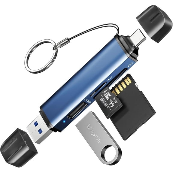SD Card Reader Adapter, 5G Super Speed USB3.0 SD/TF Card Reader, 3-Slot USB A/C to SD/ SD/USB A Memory Card Reader for UHS-I SD/ SD/SDHC/SDXC/MMC, with OTG for Plug&Play