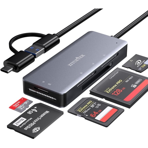 SD Card Reader Aluminum 5in1 USB USB-C to SD Micro SD MS CF XD Card Reader Adapter Compatible with iPhone 15/16/Pro/Max MacBook Pro/Air 2023 iPad Pro iMac S23 XPS 17 Surface Book 3 and More