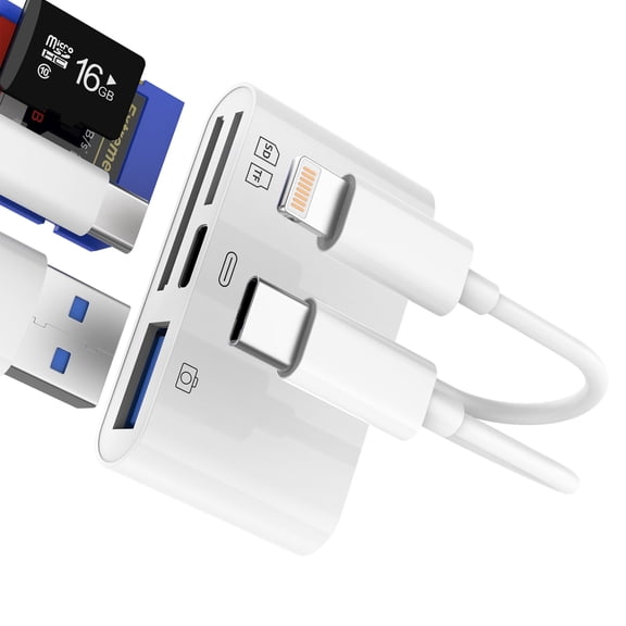 SD Card Reader Lightning USB-C Adapter for Apple iPhone 17 16 15 14 Pro Max for iPad Compatible with Samsung Galaxy S26 S25 S24 Ultra Digital Camera USB Micro SD Memory Stick Accessories Cable TF Hub