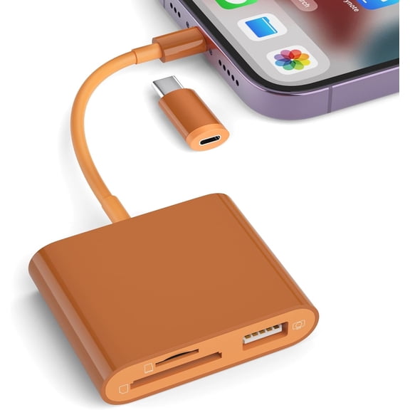 SD Card Reader for , Memory Card Reader with USB-C to Light-ning Adapter Plug and Play Trail Camera SD Card Viewer Support SD/TF Card and USB for iPad No App Required (Terracotta)