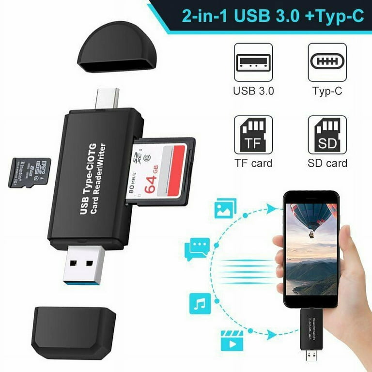 SD Card Reader, Memory SD Card Reader USB C+USB 2.0, Supports  SD/MMC/SDHC/MicroSD/SDXC, Compatible for All