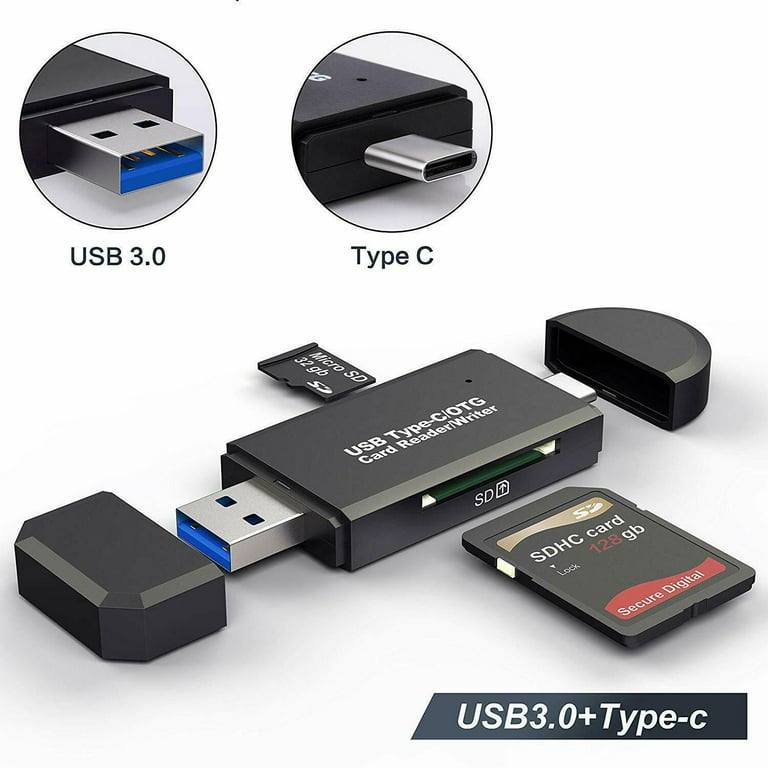 SD Card Reader, Micro SD/TF Compact Flash Card Reader with 3 in 1 USB Type  C/Micro USB Male Adapter and OTG Function Portable Memory Card Reader for &  PC & Laptop 