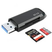 SD Card Reader, Portable USB 3.0 Dual Slot Flash Memory Card Adapter Hub for SD, SDHC, SDXC, MicroSD, MicroSDHC, MicroSDXC, with Advanced All-in-One Design,Black