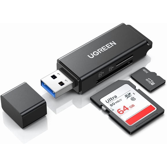 SD Card Reader - Portable USB 3.0 Dual Slot Flash Memory Card Adapter Hub for SDXC, SDHC, MMC, RS-MMC, TF, Micro SDXC, Micro SDHC UHS-I for Mac, Windows, Linux, Chrome PC, Laptop