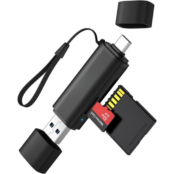 SD Card Reader, USB 3.0 & USB C Dual Slot  SD Card Adapter, Memory Card Reader for SD, microSD, SDXC, SDHC, TF, Compatible with MacBook Pro/Air, Android Galaxy, Windows/macOS
