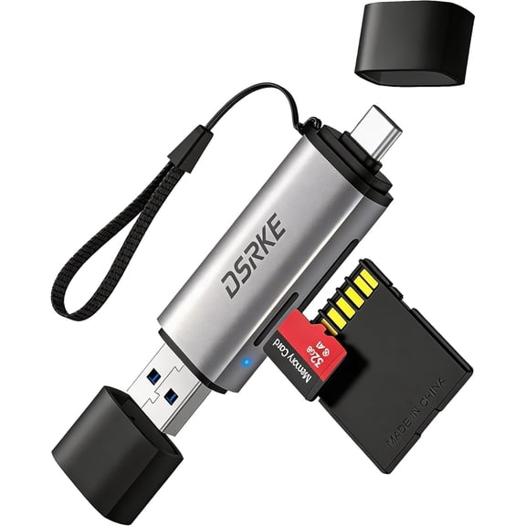 SD Card Reader, USB 3.0 & USB C Dual Slots to Micro SD Card Adapter, Memory Card Reader for SD, microSD, SDHC, SDXC | Compatible with iPhone 17/16/15, MacBook Pro/Air, iPad Pro, Android