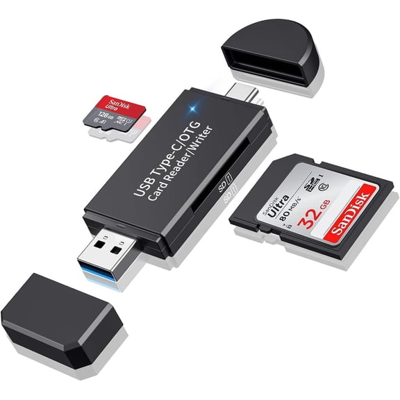 SD Card Reader USB 3.0 & USB C, Micro SD Card Reader Adapter for SD/Micro SD/SDHC/MMC, High Speed Memory Card Reader Compatible with MacBook Pro/Air, Chromebook, Android Galaxy, WindowsPlug and Play