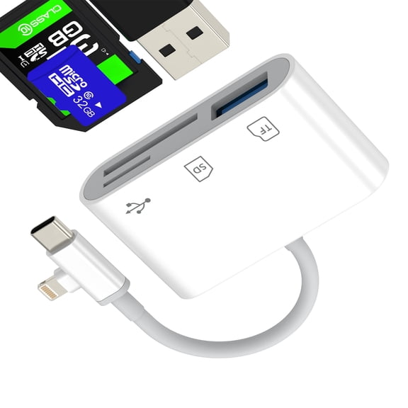 SD Card Reader USB Adapter for iPhone 17 16 15 14 Pro Max Compatible with Samsung Digital Camera USB C Memory Stick Lightning Micro SD for Apple for iPad Flash Drive MacBook Transfer Port Accessories