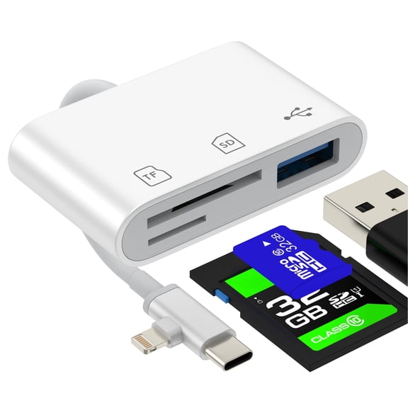SD Card Reader USB Adapter for iPhone 17 16 15 14 Pro Max Compatible with Samsung Digital Camera USB-C Memory Stick Lightning Micro SD Flash Drive OTG TF Transfer Cable Accessories for Apple for iPad