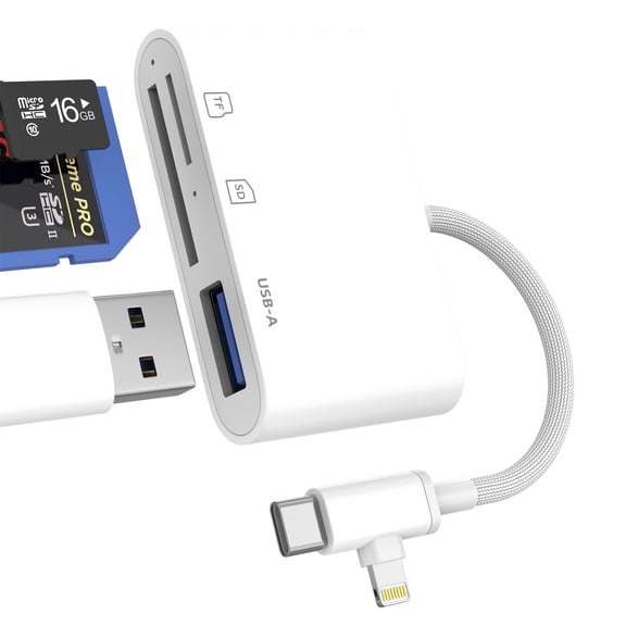 SD Card Reader USB Adapter for iPhone 17 16 15 14 Pro Max USB C Digital Camera Memory Stick Lightning Micro SD Compatible with Samsung for Apple for iPad Accessories Flash Drive OTG TF Transfer Cable