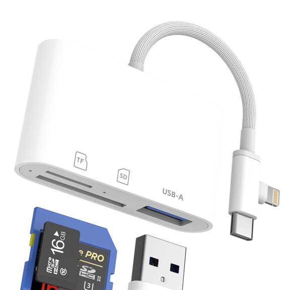 SD Card Reader USB-C Adapter for iPhone 17 16 15 14 Pro Max Compatible with Samsung Digital Camera Memory Stick USB Lightning Micro SD Photo to Flash Drive Cable for Apple for iPad Accessories OTG TF