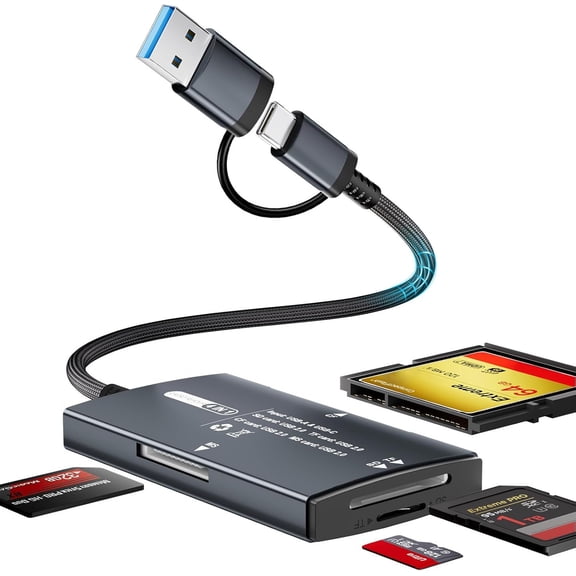 SD Card Reader USB C & USB Dual Interface, 4 in 1 SD/TF/CF/MS Memory Card Reader, Camera Adapter to 17-15/Type C Android Phone, Compatible with iPad Tablet MacBook iMac Laptop PC