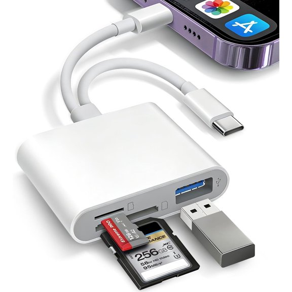 SD Card Reader for  , -C &  Dual Port Memory Card Reader,  3.0  Transfer, No App or Driver Required, Camera  Supports SD/ SD/SDHC/SDXC/MMC