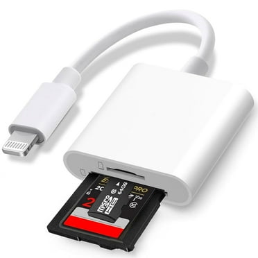 SD Card Reader for iPhone, 2-in-1 Dual Card Slot High Transmission, White