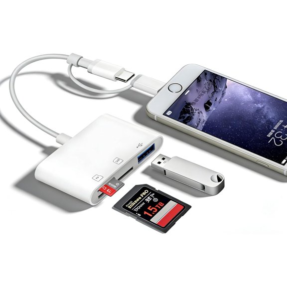 SD Card Reader for iPhone, Memory with USB Camera Adapter Plug and Play Trail Game Viewer Supports TF MicroSD iPad No App Required