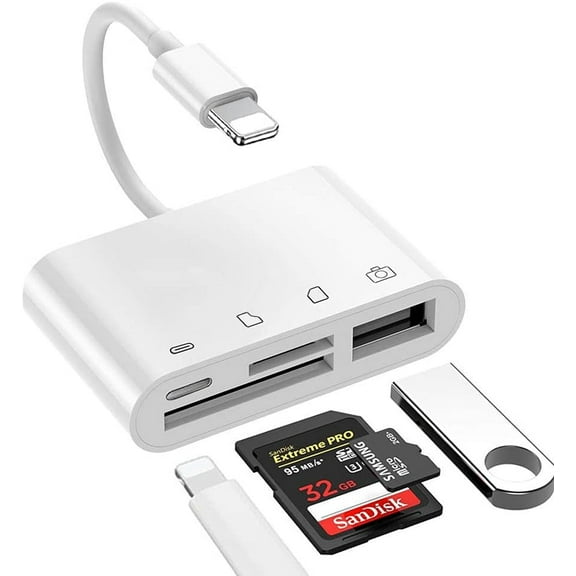 SD Card Reader for iPhone/iPad,4-in-1 Adapter for Digital Camera to Phone,Memory Card Reader for iPhone,USB to Lightning Adapter,with Charging Port