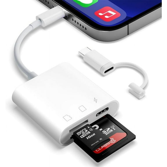 SD Card Reader for iPhone iPad,Micro SD Card Reader Memory Card Reader Plug and Play Trail Camera SD Card Adapter,Simultaneous Charging and Reading