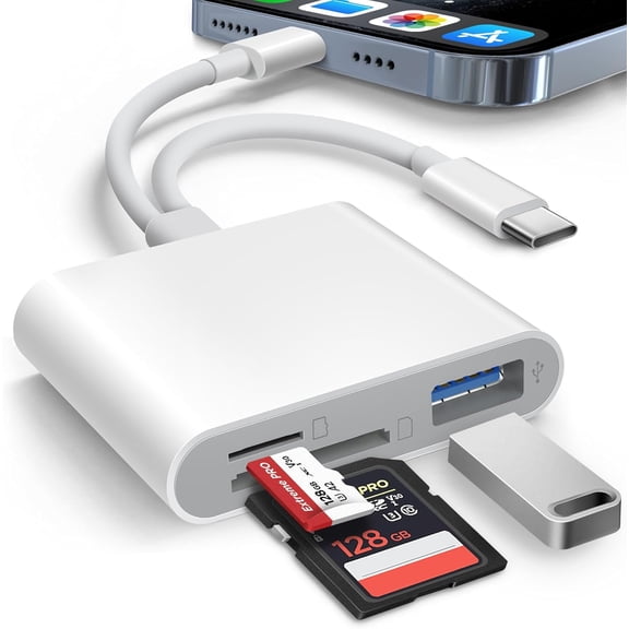 SD Card Reader for iPhone iPad, with USB C and Lightning Dual Port, Portable TF/SD Card Reader for Camera Adapter, No Driver Needed, Plug and Play