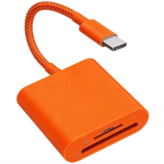 SD Card Reader for for iPhone 15 16 17/iPad, USB C Camera Adapter Supports SD/TF Card Simultaneous Read, Trail Game Camera Viewer, Plug & Play, Orange